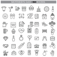Art & Illustration A collection of minimalistic line icons themed around Mother's Day, Mother's Day Line Icons Set 