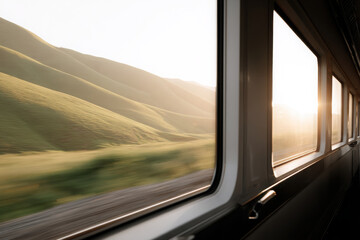 picturesque landscape seen from train window during sunny morning