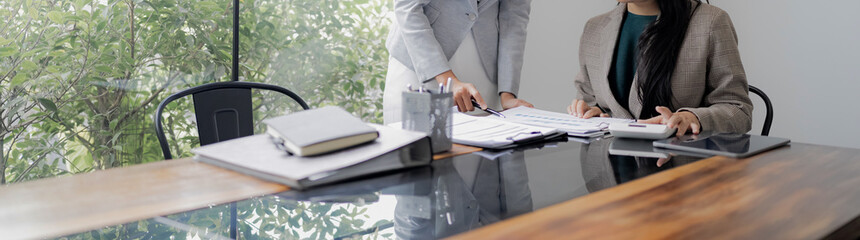 Business team working with data spreadsheet documents at workplace