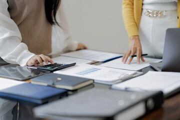 Business team working with data spreadsheet documents at workplace