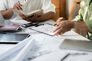 Engineer architect planning on blueprints construction