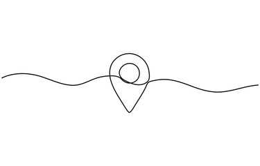 Continuous one line drawing location pointers pin road icon journey marker vector illustration, Map pin line background. One line drawing background.