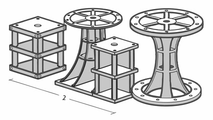 Black and White Technical Drawing of Four Industrial Architectural Structural Components Bases Frames Flanges