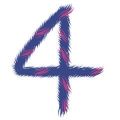 Number four drawing hand drawn purple and pink color design.