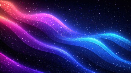 Obraz premium Vibrant neon waves with sparkling particles against dark background digital abstract art