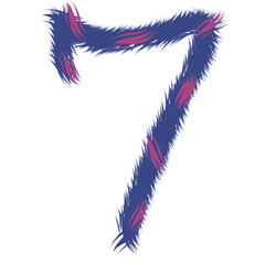 Number seven drawing hand drawn purple and pink color design.