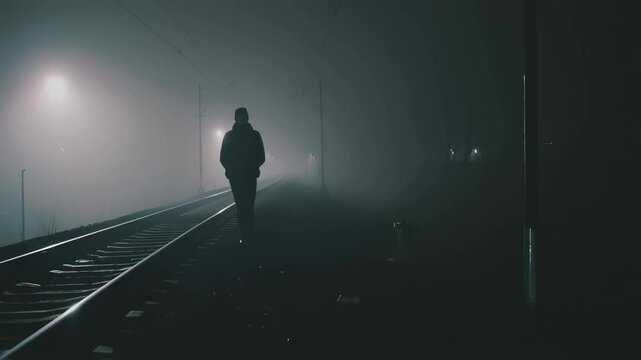線路を歩く人の動画