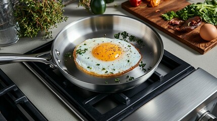 Sunny side up egg in stainless pan