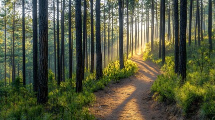 Obraz premium Exploring a serene nature path at dawn forest landscape photography tranquil environment scenic viewpoint