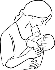 Mother and baby line art, vector illustration. Happy mother's day