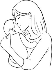 Mother and baby line art, vector illustration. Happy mother's day