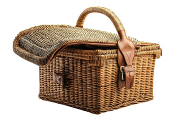 Wicker picnic basket open