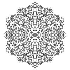 Black simple ethnic mandala vector illustration for adult coloring books, henna design and decorative projects.