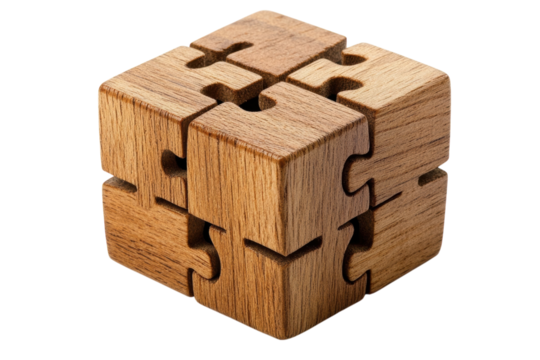 Wooden puzzle cube assembled