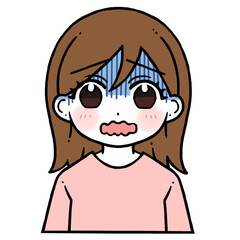 口を震わせる青い顔の女性のイラスト