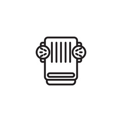 A black and white icon of a humidifier with vertical lines and circular vents with dots on both sides.