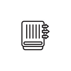 A black and white icon of a humidifier with vertical lines and three arrows pointing to the right, indicating airflow or mist output.