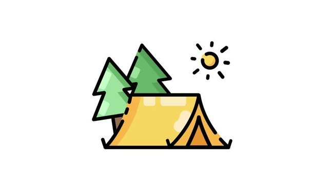 Travel Camping Fill icon motion graphic animation with alpha channel.