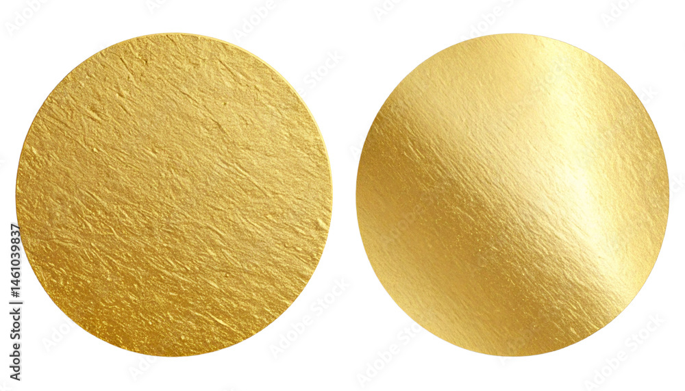 Poster pair of circular gold textures showcasing shiny and matte finish, perfect for design projects or art