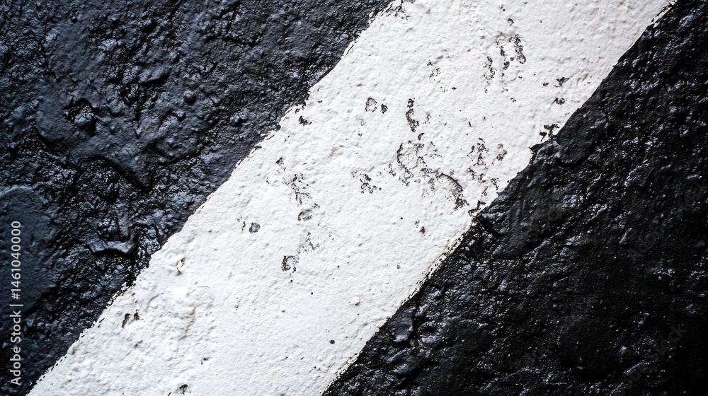 Poster close-up view of textured black wall with white diagonal stripe for abstract background or design us
