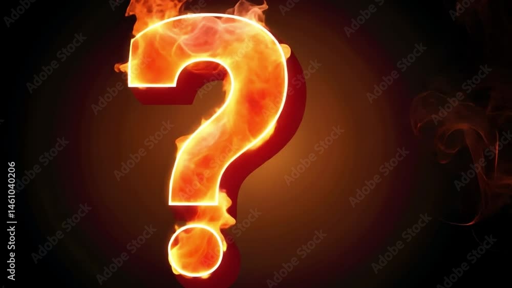 Poster fiery question mark symbol of curiosity and intrigue surrounded by flames, creating dramatic visual 