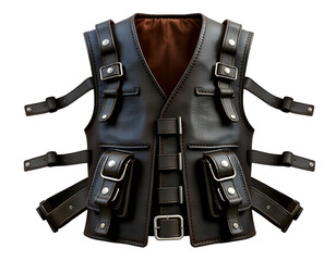 Obraz premium Detailed Render of a Brown Leather Tactical Vest with Pouches and Straps