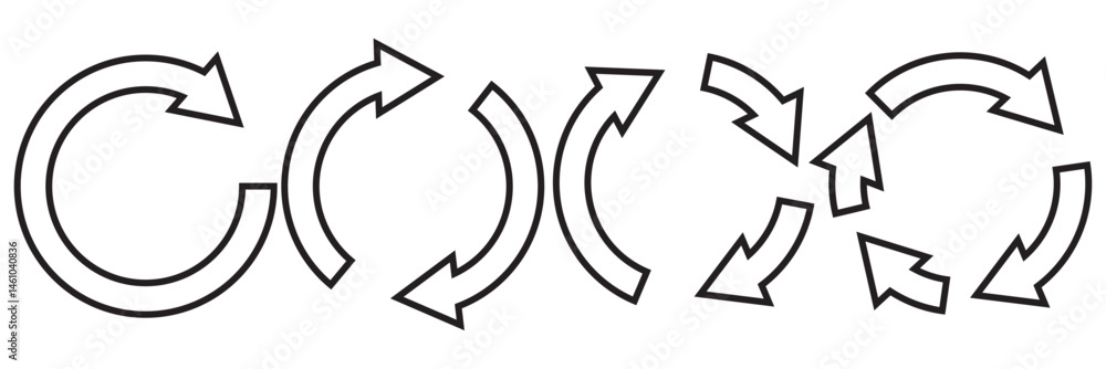 Poster circle arrow icon set. symbol of reload, refresh, loading, recycle and repeat. interconnecting round
