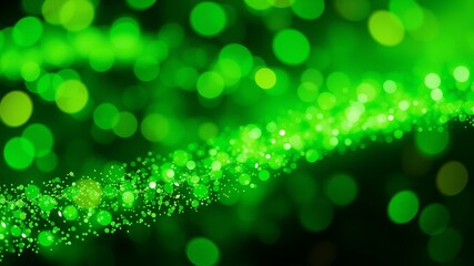 Fototapeta premium Abstract green glowing particles wave on black background creating a vibrant and dynamic energy flow effect ideal for motion graphics.