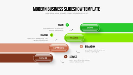 Corporate Briefing Slideshow Design Vector Illustration. Professional Showcase Four Element Infographic Frame Template. Digital Report 4 Step Diagram Slide Layout.