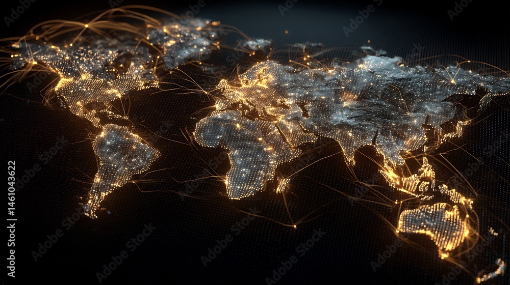 Poster glowing connectivity: a digital world map illuminating interconnected networks