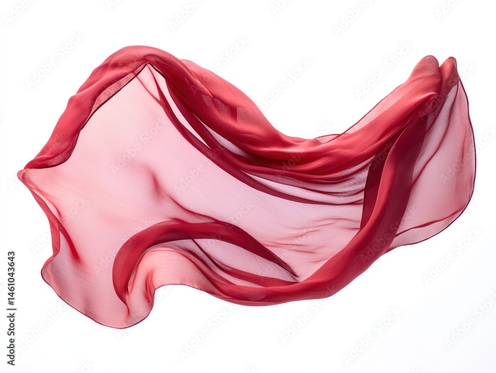 Poster elegant flowing red silk fabric creation in motion on a white background for creative design project