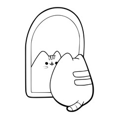 adorable fat cat looking at reflection vector
