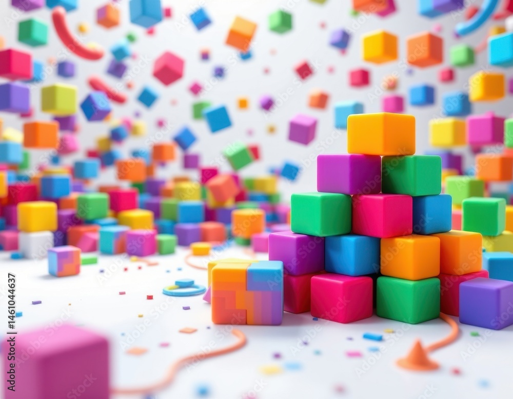 Poster create a colorful and vivid illustration of cubes in a dynamic and vibrant background for web and pr