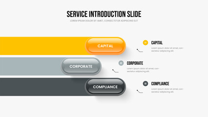 Fototapeta premium Creative Visualization Presentation Layout Vector Illustration. Professional Plan 3 Step Diagram Frame Template. Service Insight Three Option Infographic Slide Design.