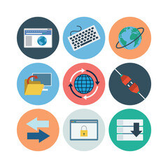 Flat Design Internet Technology Icons For Web Development And Communication Networks