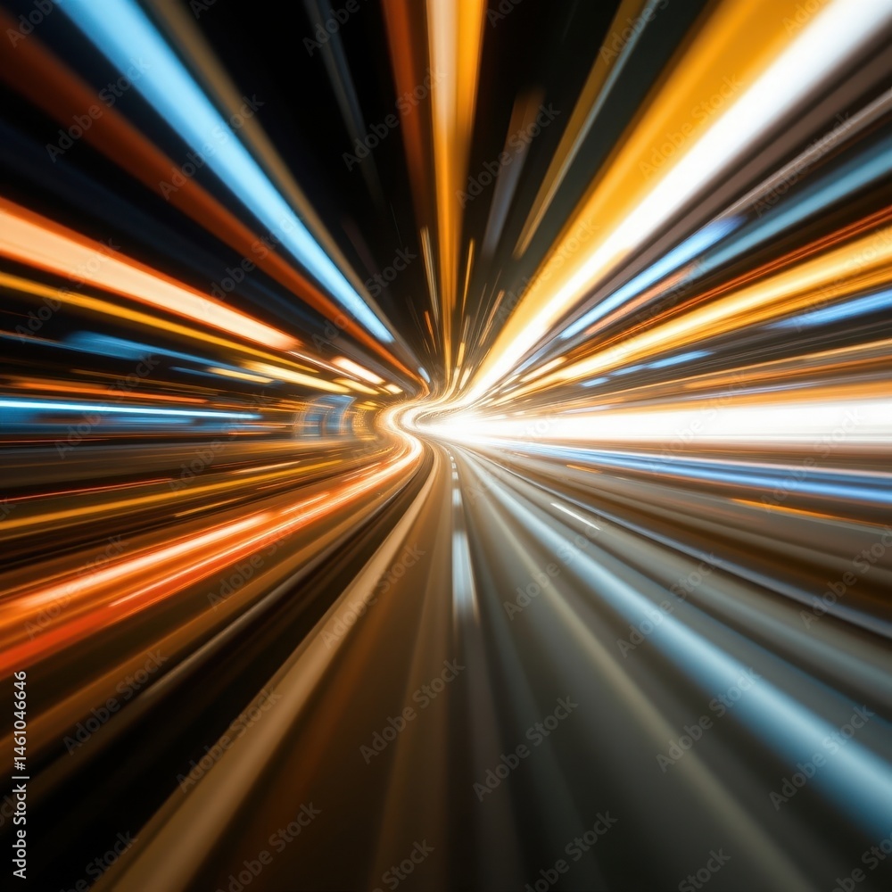 Poster create an abstract photograph featuring a high speed motion blur effect that showcases light speed, 