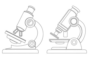 Microscope Line Art, Scientific Instrument Vector Illustration.