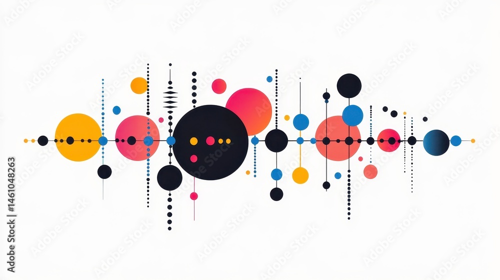 Aufkleber a vibrant abstract design shows a line with colorful circles and dots. use this for modern art, tech