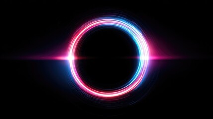 Neon cosmic vortex with glowing center, a surreal dance of pink and blue energy in deep space