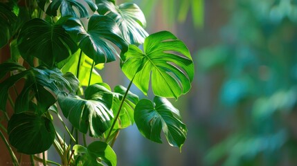 Monstera Philodendron leaves in a tropical paradise, vibrant and serene