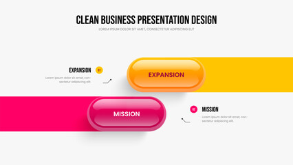 Fototapeta premium Professional Briefing 2 Element Infographic Slide Layout. Visual Innovation Two Step Diagram Slideshow Template. Corporate Campaign Presentation Design Vector Illustration.