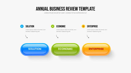 Marketing Review Slide Layout Vector Illustration. Visual Analysis Three Element Diagram Slideshow Template. Modern Performance 3 Step Infographic Frame Design.