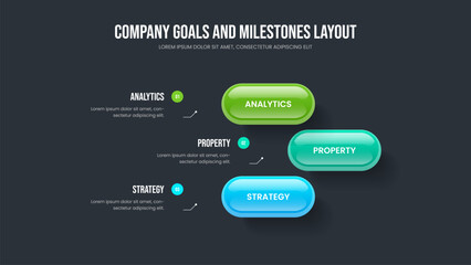 Obraz premium Modern Overview Three Option Infographic Slide Design. Advertising Portfolio 3 Element Diagram Slideshow Layout. Digital Profile Frame Template Vector Illustration.