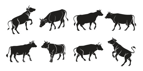 Simple cow vector silhouette on white background.