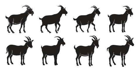Goat vector silhouette set isolated on white background.