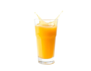 Orange juice splash in a transparent glass