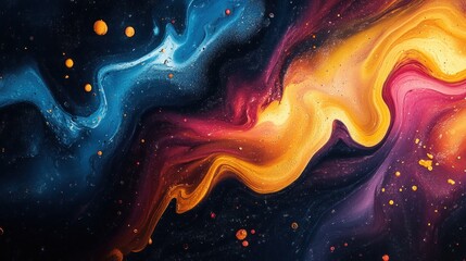 Abstract Colorful Swirl Design With Blue, Orange, Pink and Yellow Waves in Dark Background