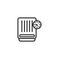 A black and white icon of a humidifier with vertical lines and a circular timer or clock symbol on the side.