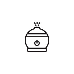 A simple black and white icon of a round humidifier with mist emitting from the top and a power button on its front.