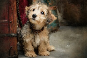Fototapeta na wymiar Adorable puppy sitting attentively in a room.